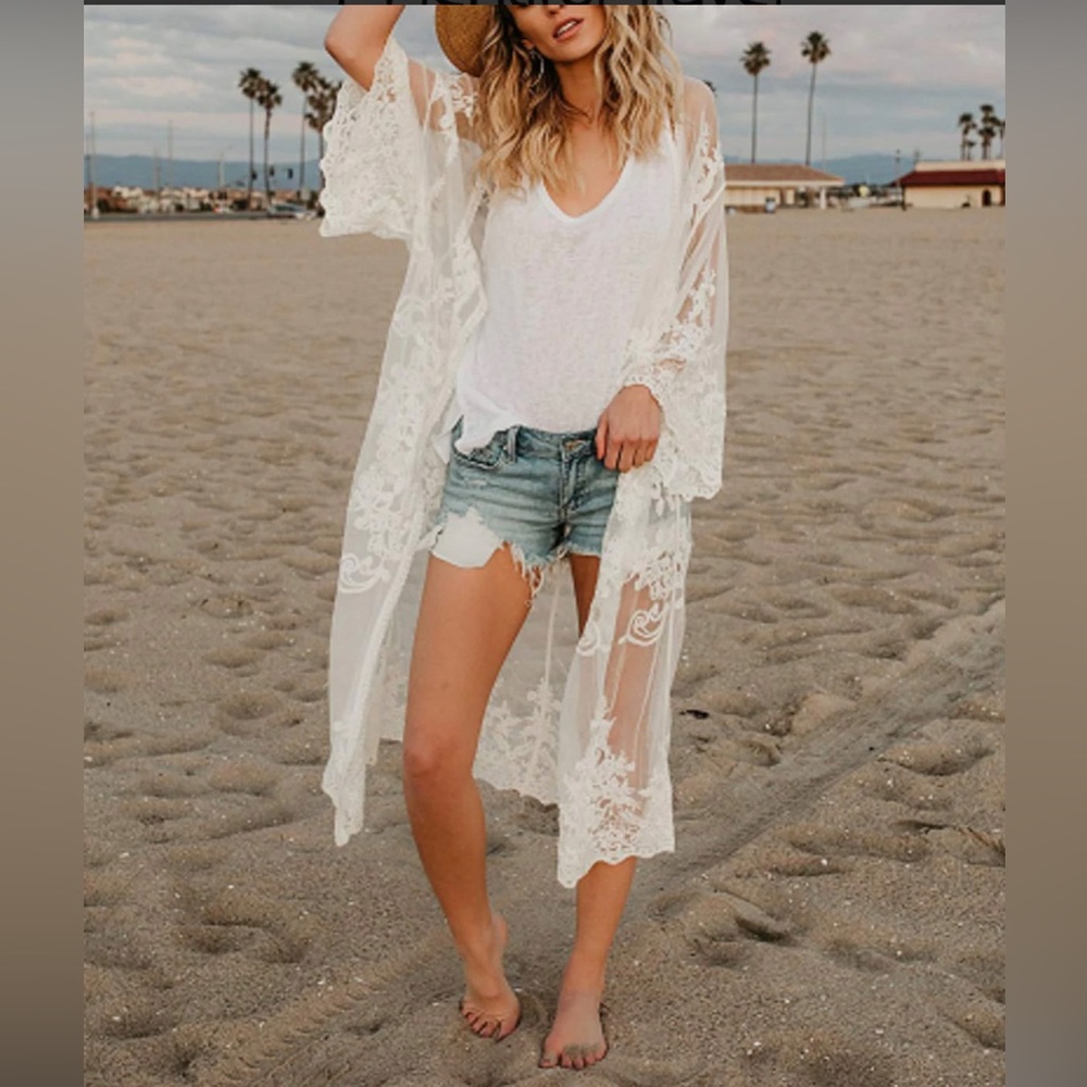 Women’s Bathing Suit Kimono Lace Cover Up NWT